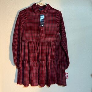 Buffalo Plaid Red and Black HYFVE Babydoll long sleeve Dress NWT